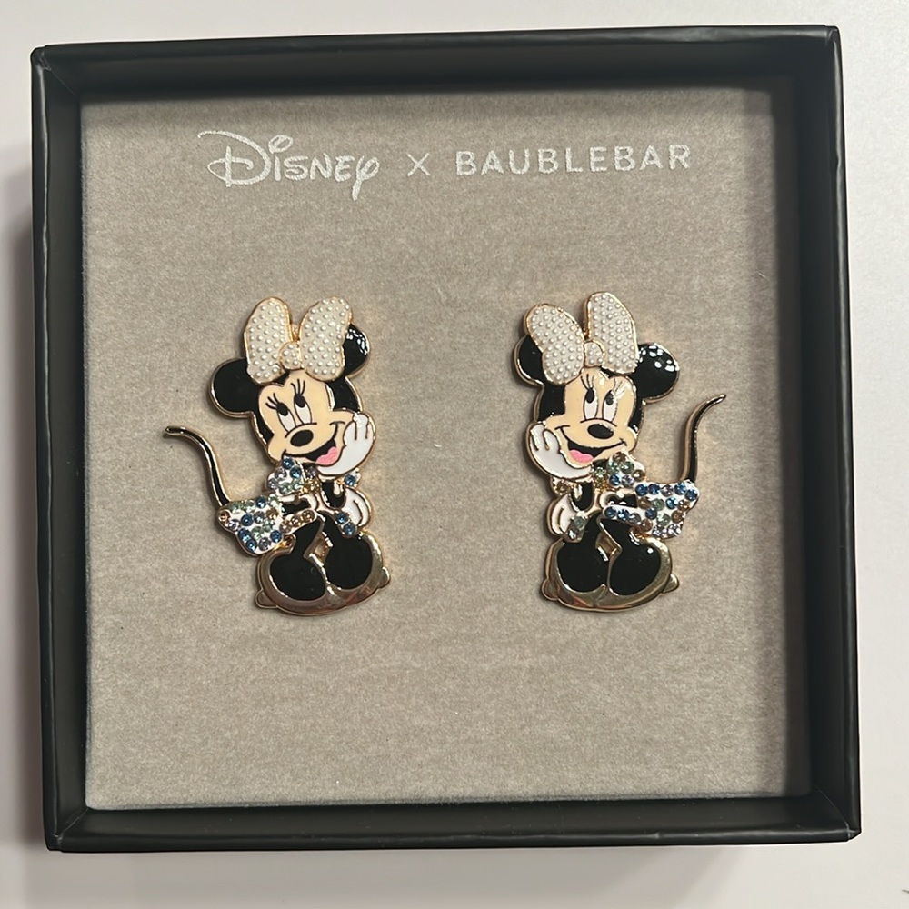 NIB Disney x BaubleBar Minnie Mouse in multicolor rhinestone dress earrings